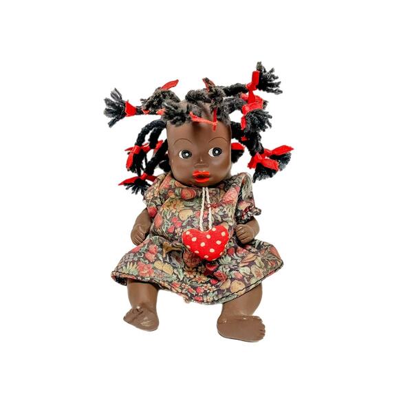 Vintage African American Porcelain Jointed Doll w/ Braids - Picture 1 of 8